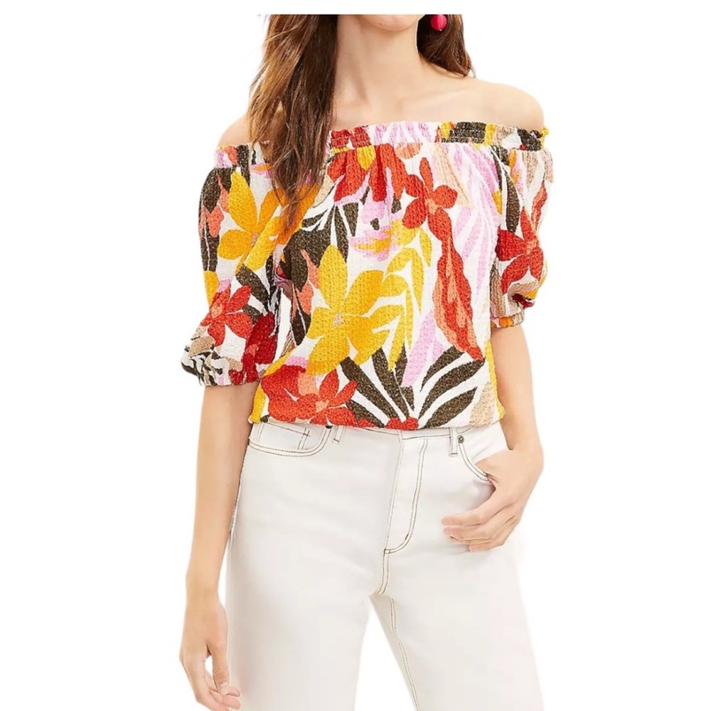 LOFT Floral Textured Off The Shoulder Top